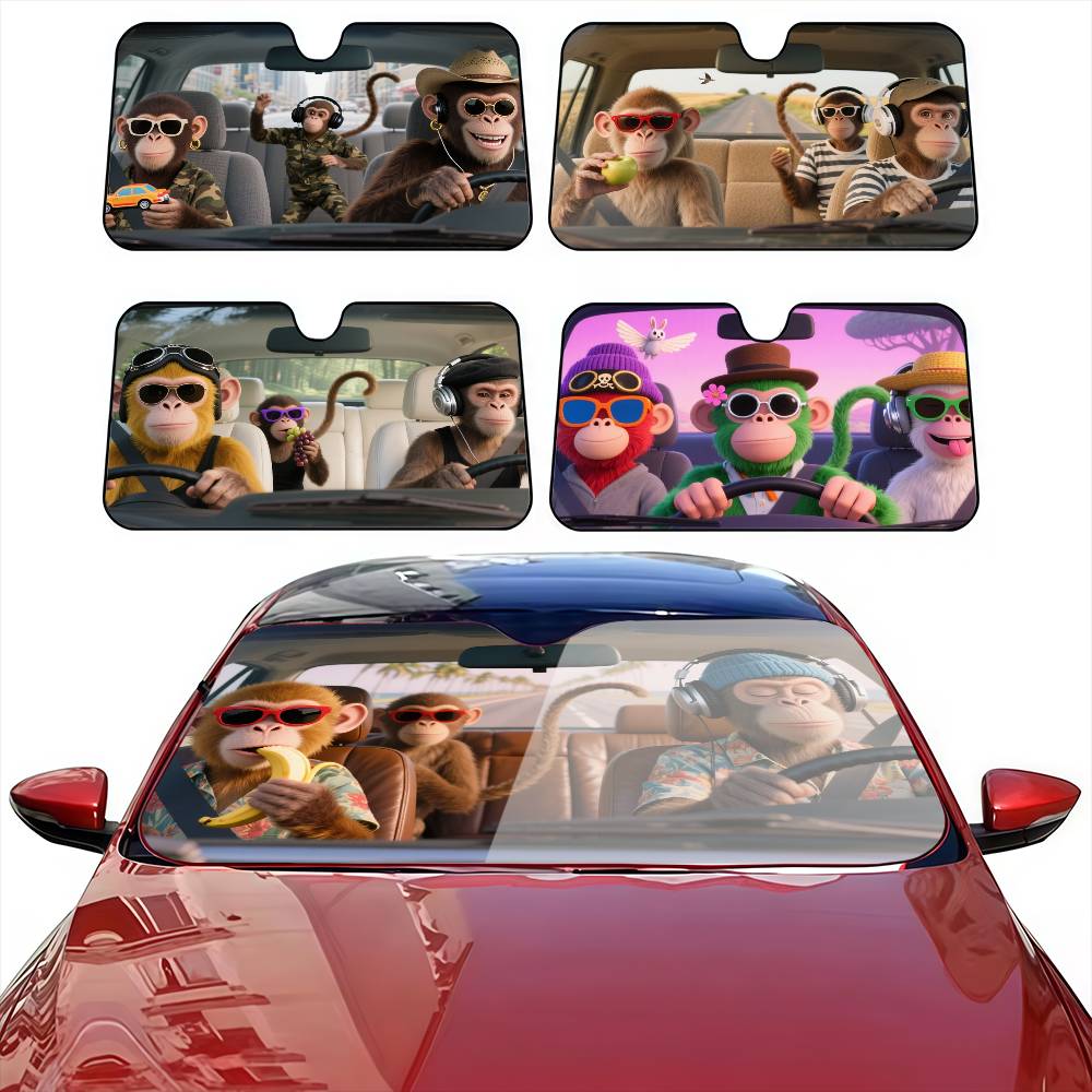 Car Accessories Outside - Engraçado macaco motorista carro pára-sol cortinas